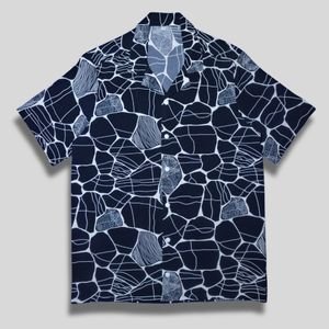 Men's Navy Blue Abstract Pattern Short Sleeve Shirt
