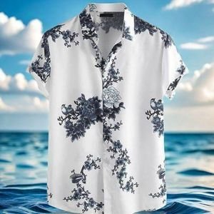 White Floral Print Short Sleeve Shirt