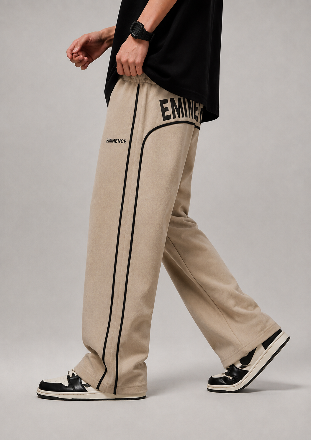 Eminence Beige Wide Leg Sweatpants with Side Stripes