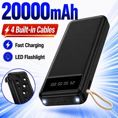 20000mAh Power Bank with Built-in Cables