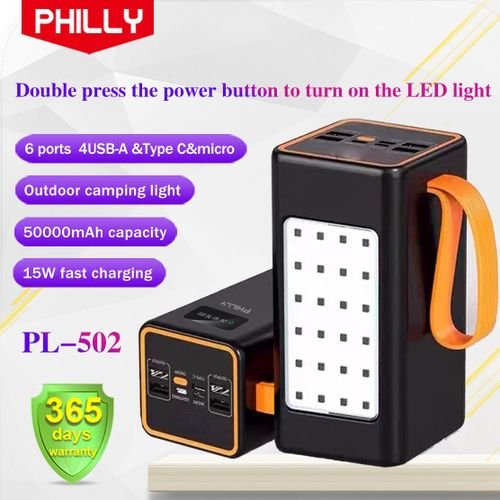 Philly 50000 MAh Super Fast Charger Power Bank With LED Lights
