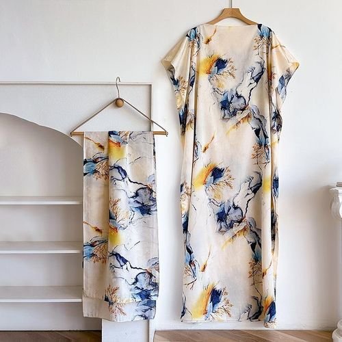 Women Abstract Print Maxi Dress and Scarf