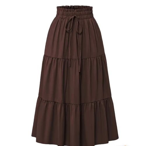 Brown Tiered High Waist Maxi Skirt