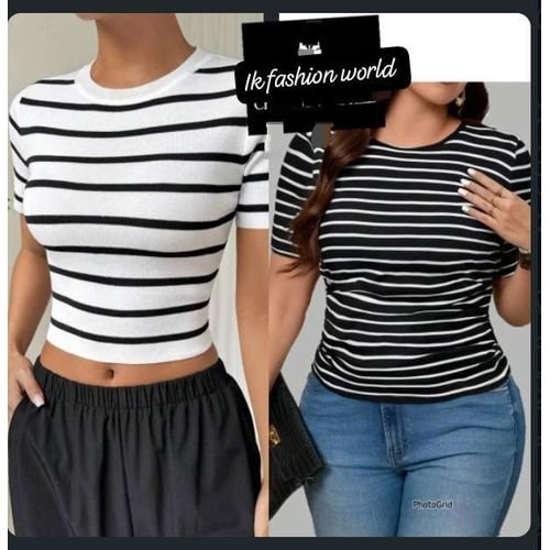 Women striped short sleeve t shirt
