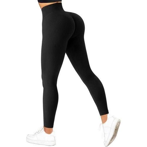 Women high waist ribbed fitness leggings